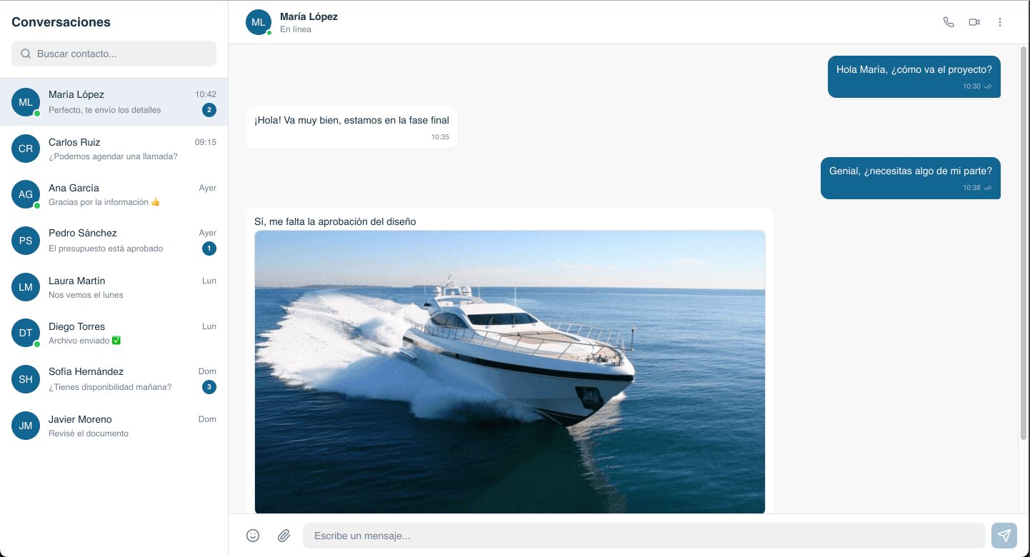 Screenshot: bandeja unificada de la IA respondiendo en WhatsApp